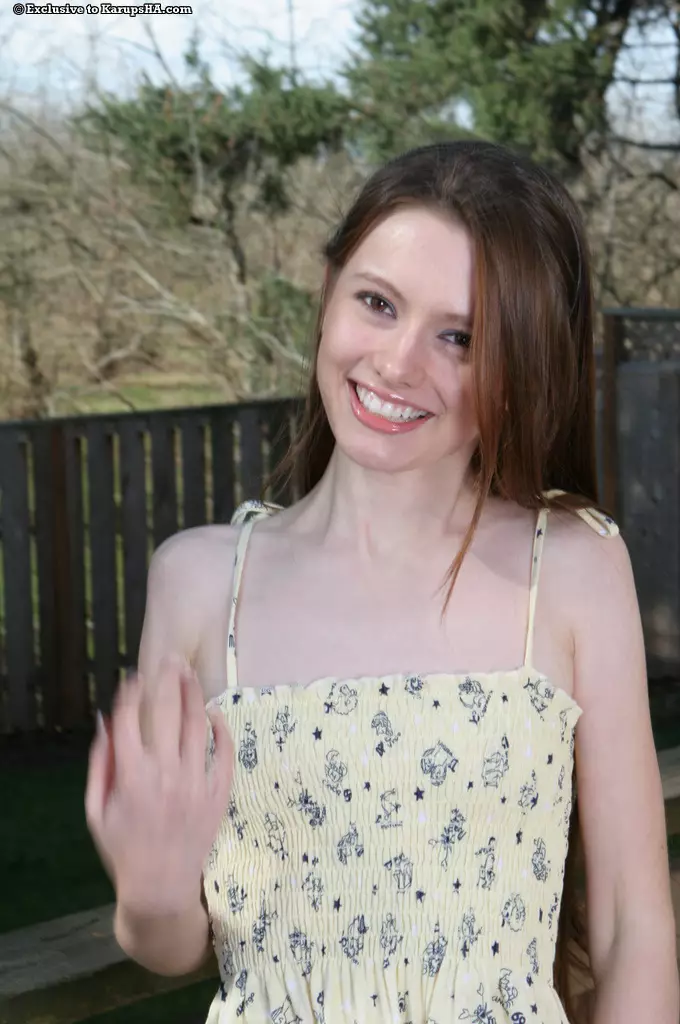Petite skinny teenage girl Kennedy Kessler strips naked in the open air