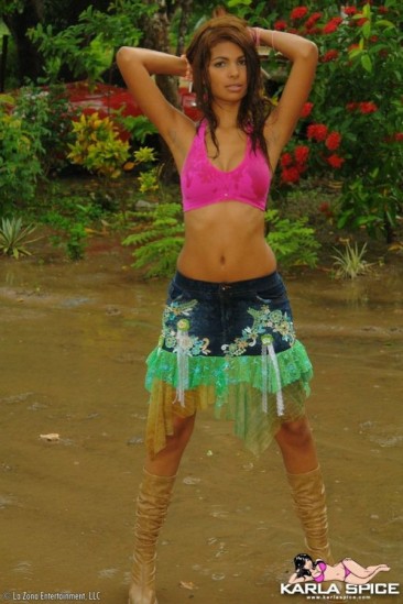 Stacked Venezuelan teen girl Karla Spice poses outdoors in pink bra and panties