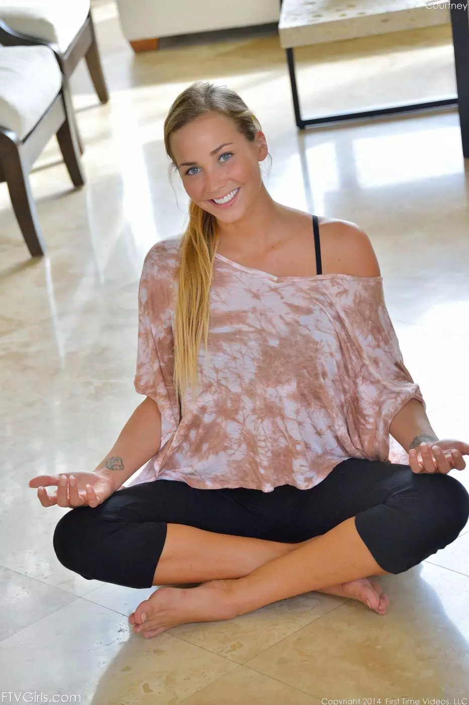 Hot goldilocks Courtney Dillon does yoga asanas baring her charms in between