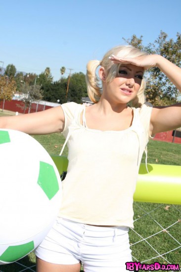 Blonde soccer player Lacey Maguire strips her sports outfit and becomes wasted