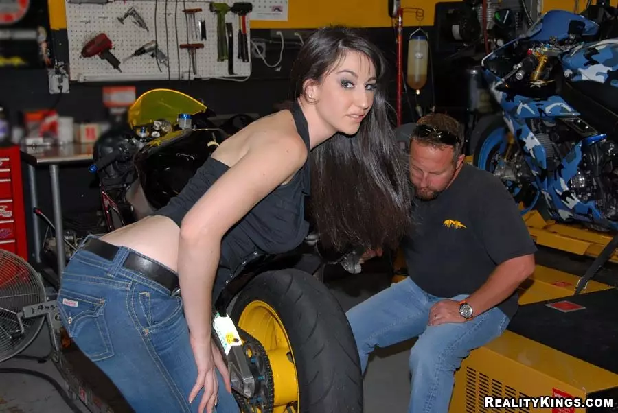 Hot bodied tattooed brunette Natalie Minx with wonderful tits gets boned in the garage