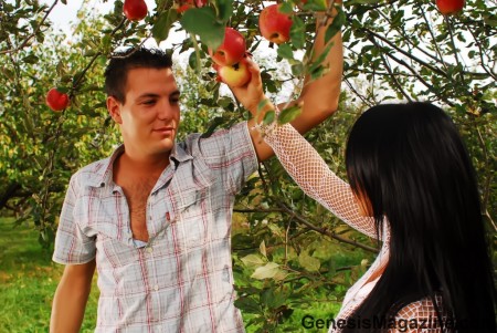Black haired beauty Christina Bella rides a cock in the shadow of the apple tree